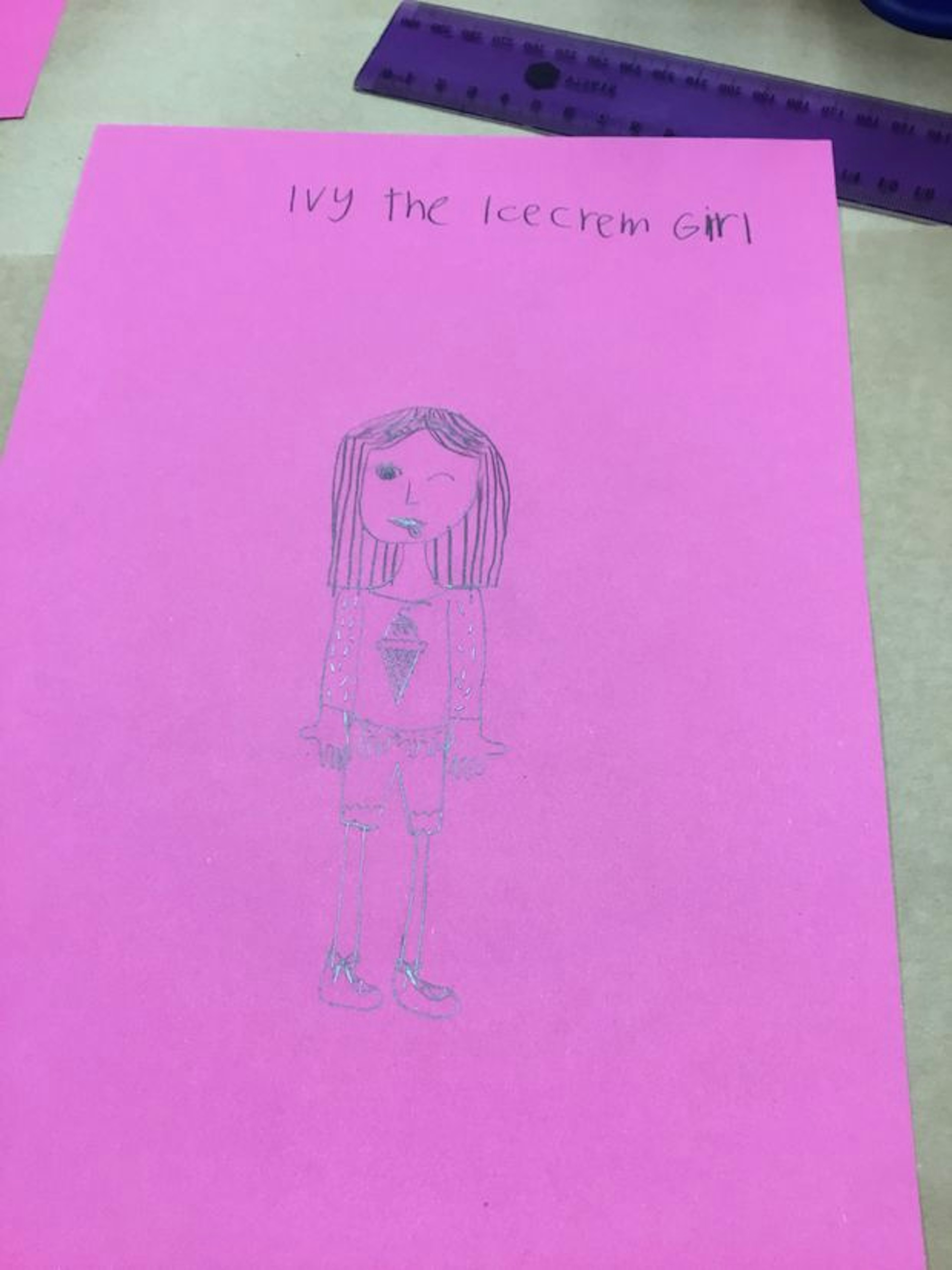 We drew a girl and names her ivy the ice cream girl because it is themed by ice-cream