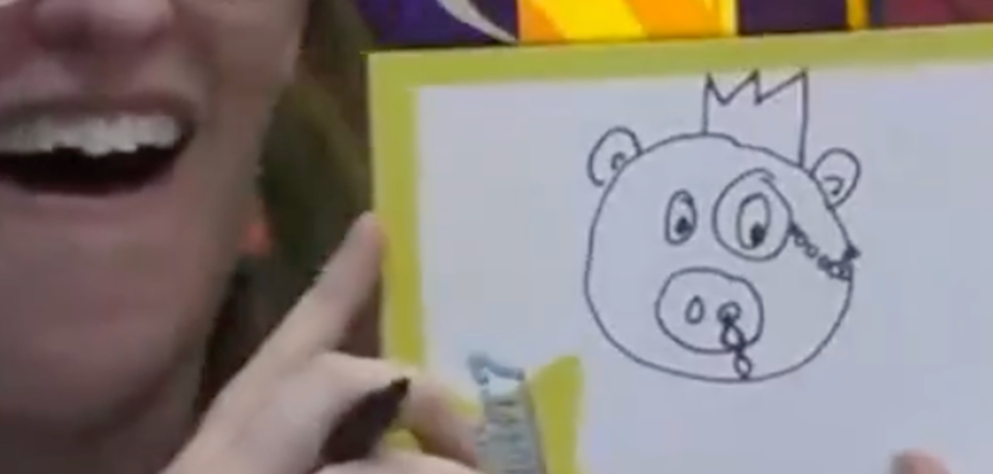 Snazzy's drawing of Kai's plushy king pig